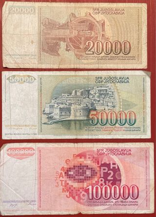 Jugoslavia lotto 3 banconote 1988 Dubrovnik