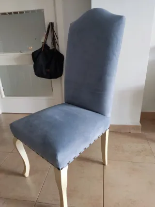 Sillas de comedor de terciopelo azul (6)