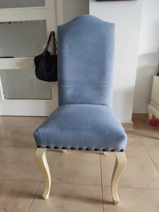 Sillas de comedor de terciopelo azul (6)