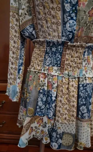 Vestido Zara Patchwork Estampado Talla M