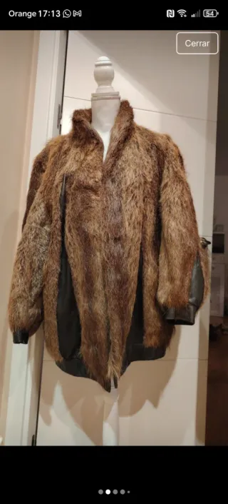 Abrigo Piel Auténtica Marrón y Negro