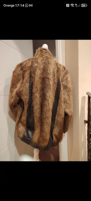 Abrigo Piel Auténtica Marrón y Negro