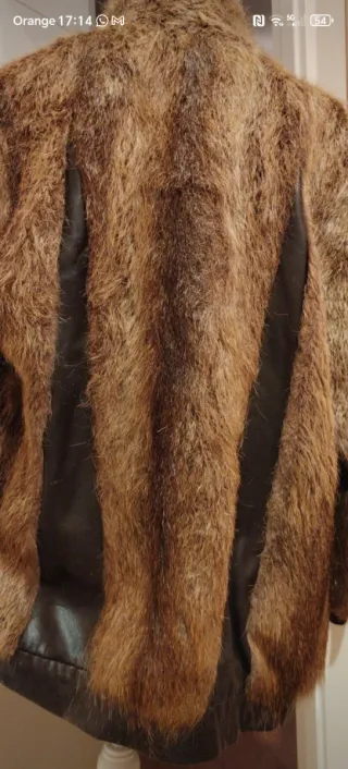 Abrigo Piel Auténtica Marrón y Negro