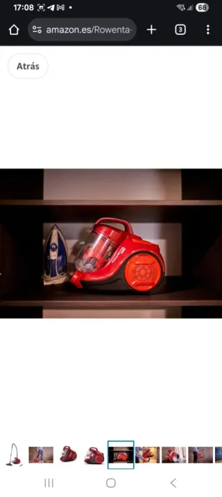 Aspiradora Rowenta verde sin bolsa.