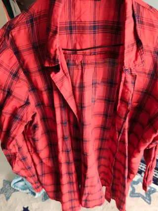 Camisa de cuadros roja y azul para mujer