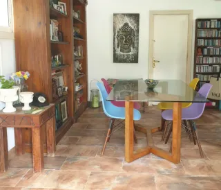 Mesa de comedor cristal y madera