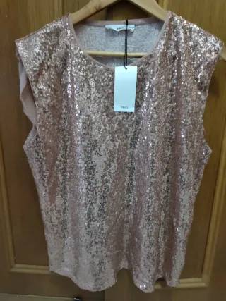 Top Mango lentejuelas rosa y dorado Talla M