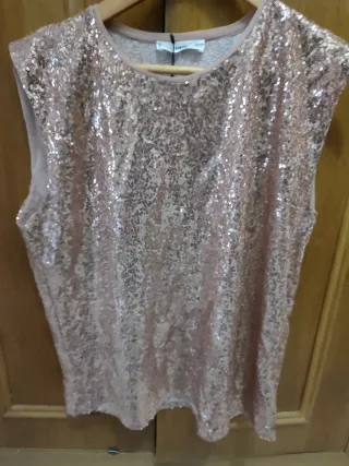 Top Mango lentejuelas rosa y dorado Talla M