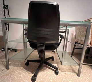 Escritorio de Cristal templado y Metal + silla