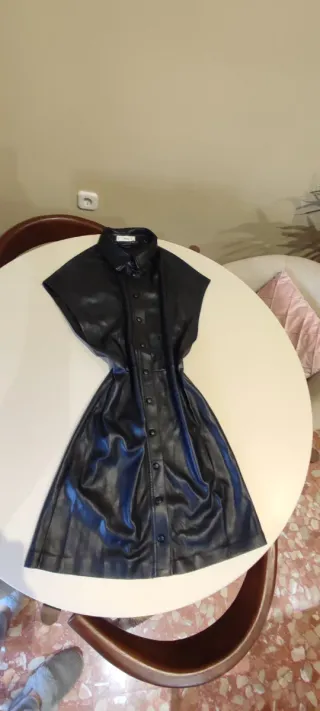 Vestido Mango Negro Cuero Sintético