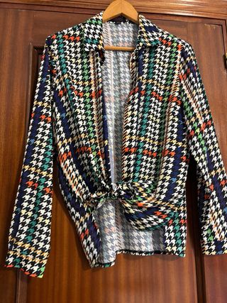 Camisa estampada cuadros multicolor