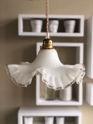 Lampada a sospensione vintage vetro bianco