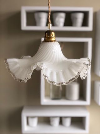 Lampada a sospensione vintage vetro bianco