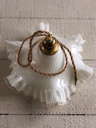 Lampada a sospensione vintage vetro bianco