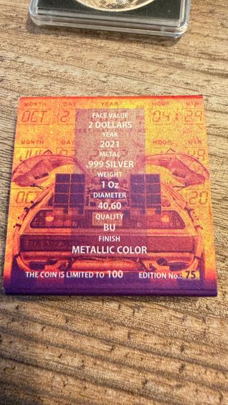 Moneda Plata Regreso al Futuro II DeLorean