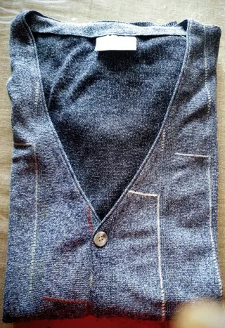 Gilet uomo scollo a V blu/grigio