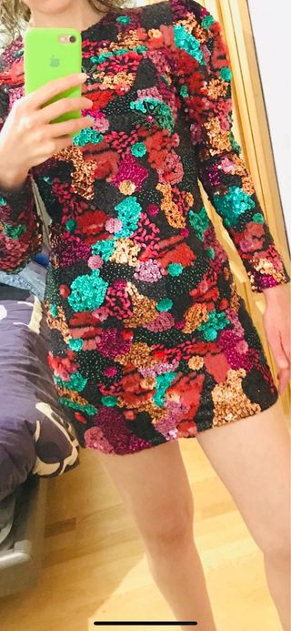 Vestido lentejuelas multicolor Zara