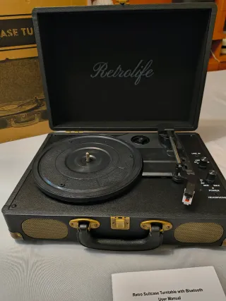Tocadiscos Retro life Maleta Bluetooth Negro/Dorad