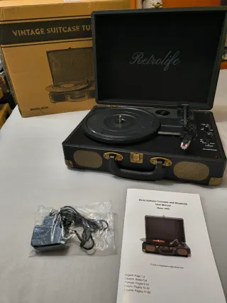 Tocadiscos Retro life Maleta Bluetooth Negro/Dorad