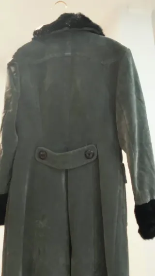 Abrigo de mujer azul Vintage con cuello de pelo