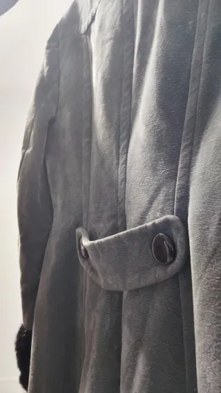 Abrigo de mujer azul Vintage con cuello de pelo