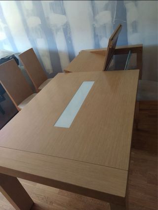 Mesa comedor extensible madera y cristal