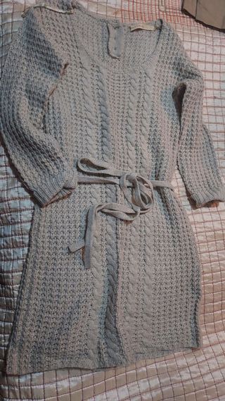 Vestido de punto beige/gris talla única