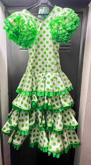 Vestido Flamenco Lunares Verde Talla Única