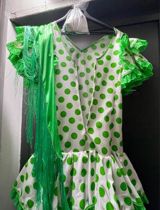 Vestido Flamenco Lunares Verde Talla Única