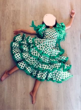 Vestido Flamenco Lunares Verde Talla Única