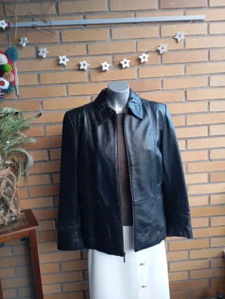 Chaqueta Cuero Natural Vintage Negra