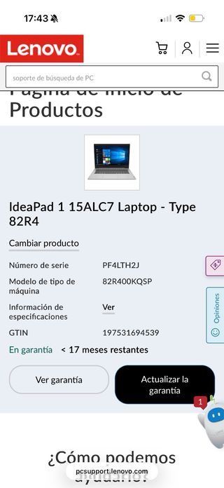 Portátil Lenovo Plata con Garantía, como nuevo.