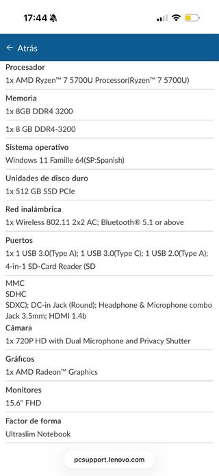 Portátil Lenovo Plata con Garantía, como nuevo.