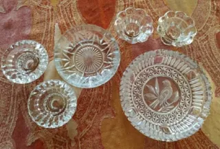 2 Ceniceros Antiguos + 4 Portavelas Cristal