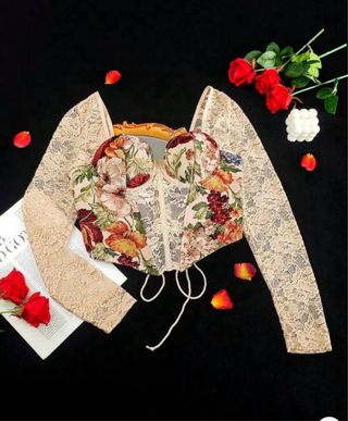 Top Corsé Encaje Floral Beige Multicolor