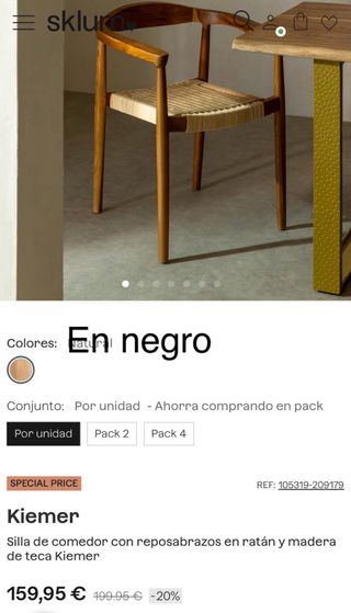 Silla Kiemer madera teca ratán negra
