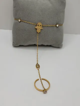 Pulsera mano de acero quirúrgico chapado en oro