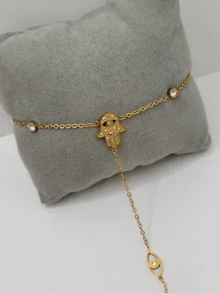 Pulsera mano de acero quirúrgico chapado en oro