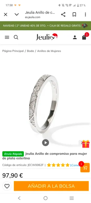 Anillo Jeulia Plata Esterlina