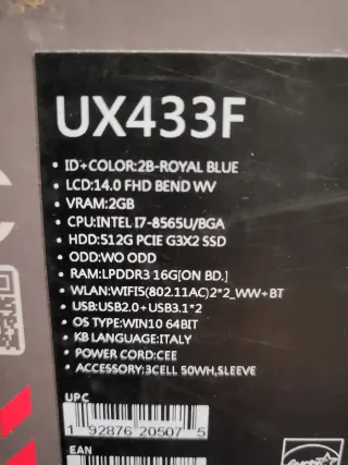 Asus Zenbook UX433F i7 16GB RAM