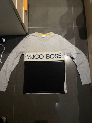 Camiseta Hugo Boss Manga Larga Hombre Gris/Negro