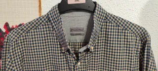 Camisa de cuadros beige y azul talla L