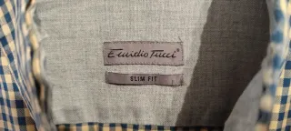 Camisa de cuadros beige y azul talla L