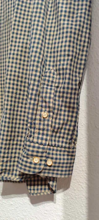 Camisa de cuadros beige y azul talla L