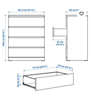 Cómoda Ikea MALM 4 cajones madera clara