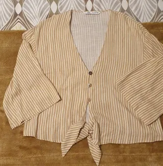 Blusa Zara Rayas Beige y Blanca