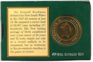 AUSTRALIA, 5 DOLLARI 1996, SIR DONALD BRADMAN