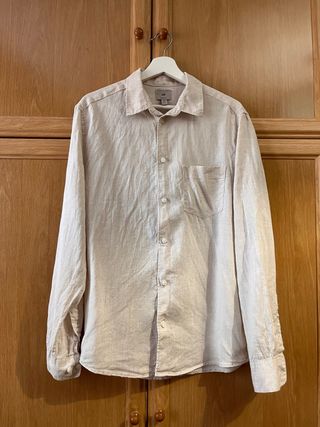 Camisa H&M Beige Lino Manga Larga