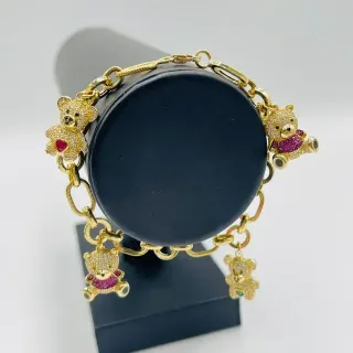 PULSERA ABALORIOS OSOS CON CIRCONITAS Oro18K