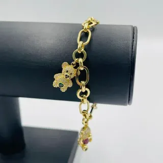 PULSERA ABALORIOS OSOS CON CIRCONITAS Oro18K